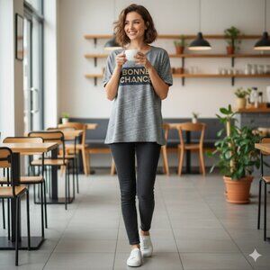 J Crew Gray 'Bonne Chance' Graphic Tee